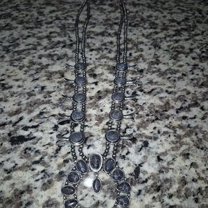 Elegant Western Fashion Silver Necklace with Black Accents